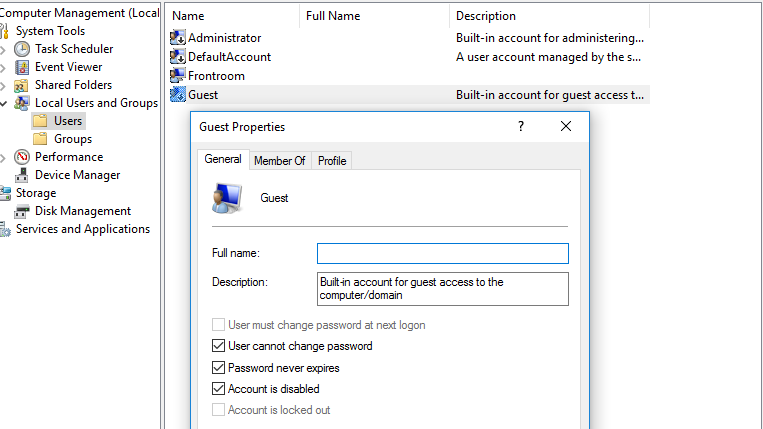 Windows Local Account Mangement screenshot